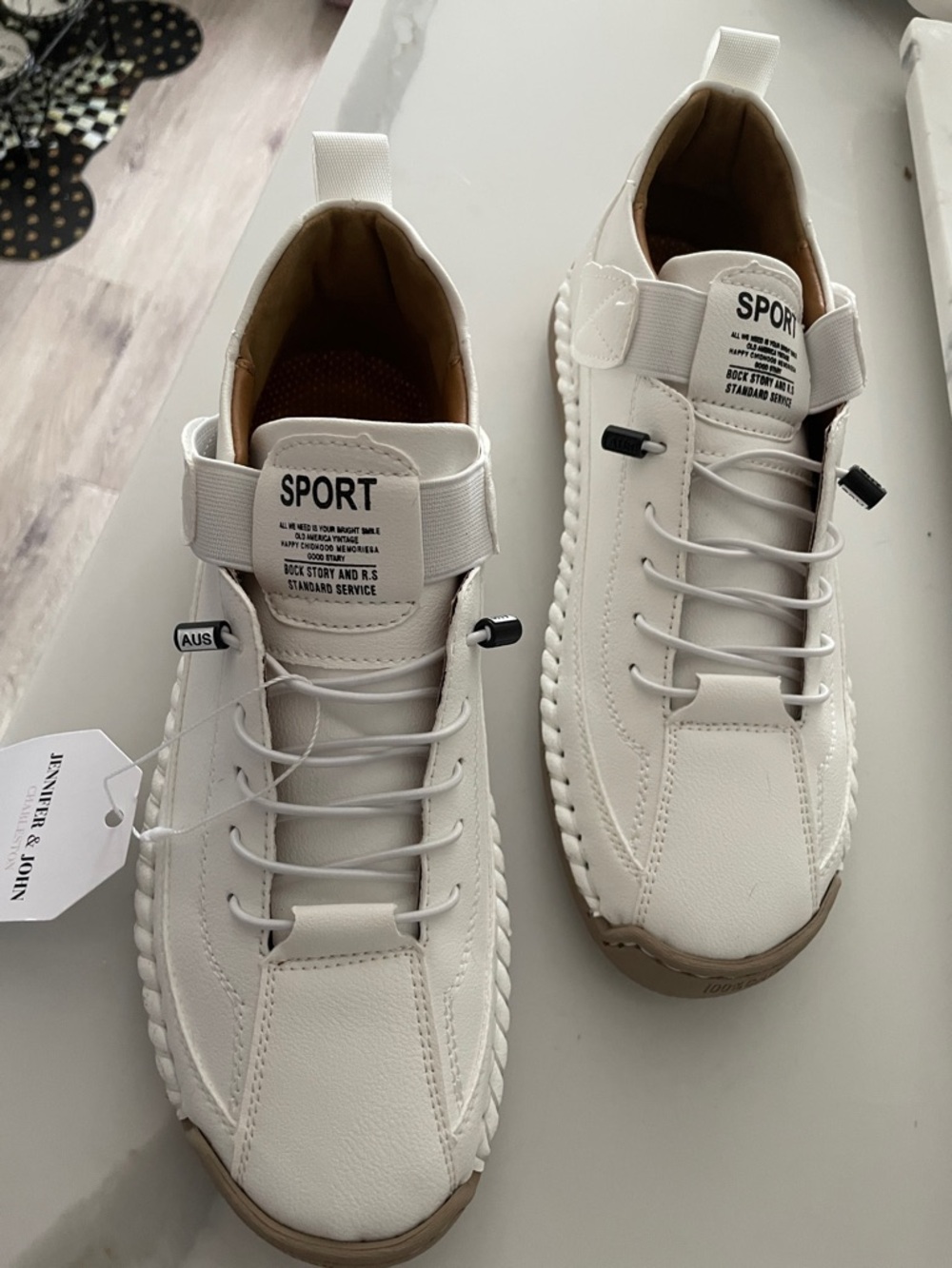 JENNIFER & JOHN - MAYA Sport White and Tan Women’s Casual Lace-Up Sneakers